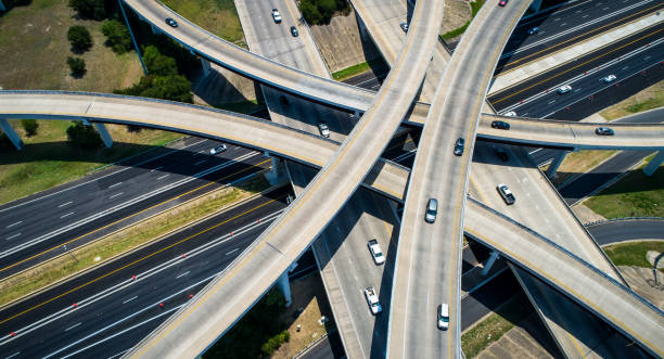 istock Highway 183 and Mopac Expressway Austin Texas City Life Curved highways and Interchanges and Overpasses aerial drone high above 825722480