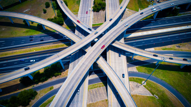 istock Aerial Drone view Curved highways and Interchanges and Overpasses aerial drone high above 825722580