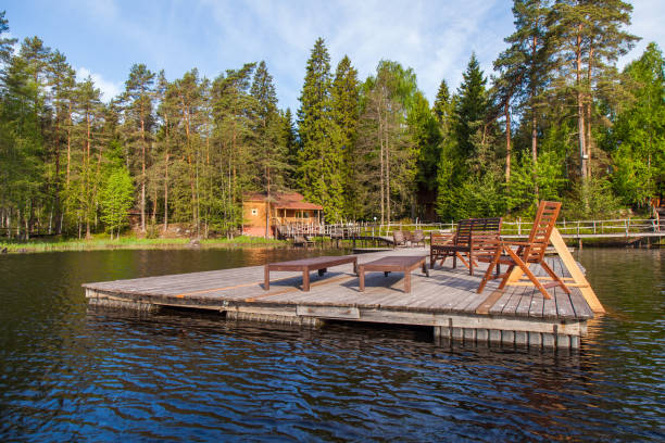 istock Wooden bathing bridges in the lake 825722600