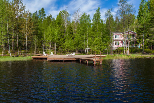 istock Wooden bathing bridges in the lake 825722692