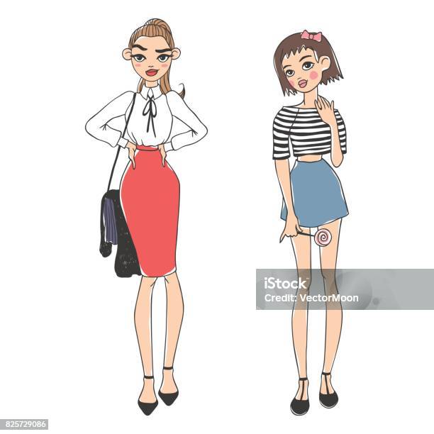 Fashion Look Girl Beautiful Girl Woman Female Pretty Young Model Style Lady Character Vector Illustration Stock Illustration - Download Image Now