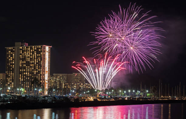 istock Beautiful fireworks captured at Magic Island, Honolulu, Hawaii, USA 825742504