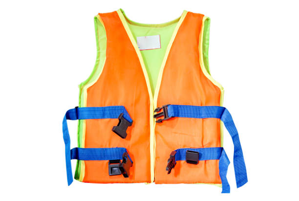 istock Orange life  jacket isolated on white background 825761500