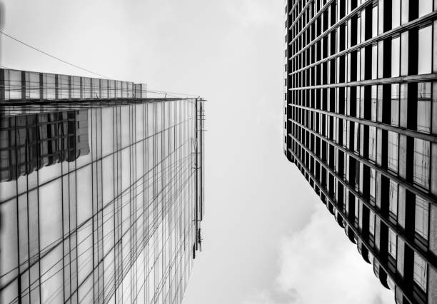 istock Glass surface view in district business centers with black and white color 825765880