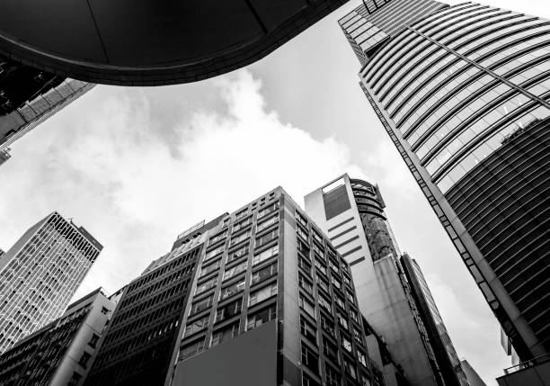 istock Glass surface view in district business centers with black and white color 825765882