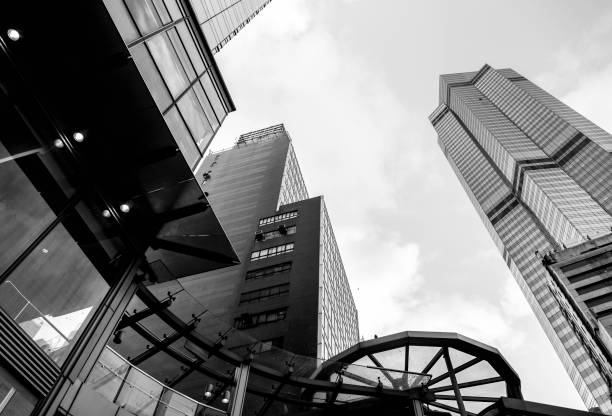 istock Glass surface view in district business centers with black and white color 825765888