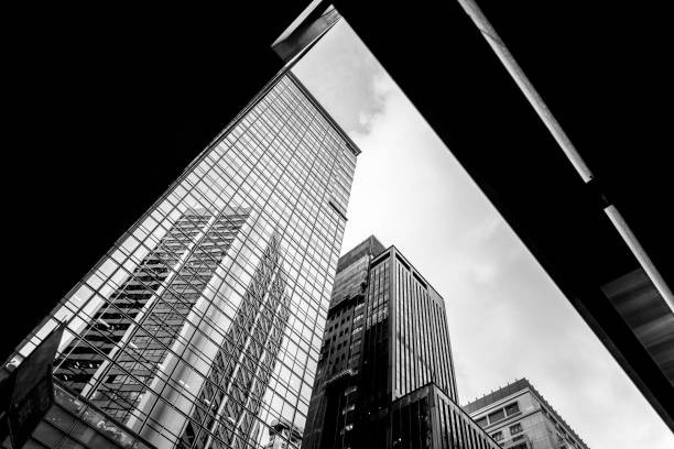 istock Glass surface view in district business centers with black and white color 825765894