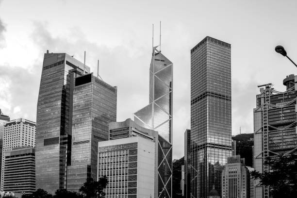 istock Glass surface view in district business centers with black and white color 825765920