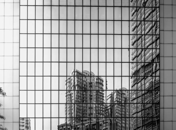 istock Glass surface view in district business centers with black and white color 825765932