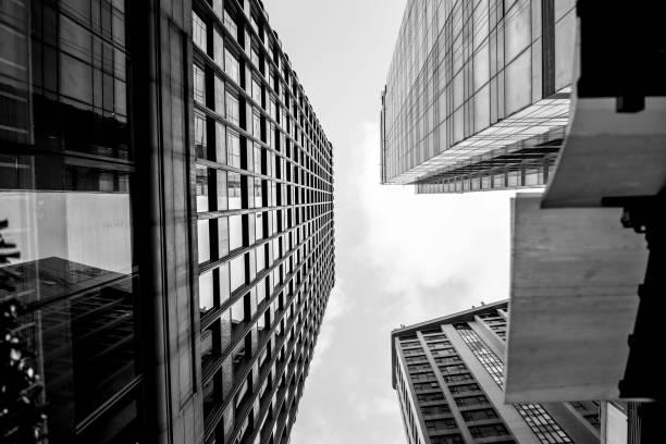 istock Glass surface view in district business centers with black and white color 825765944