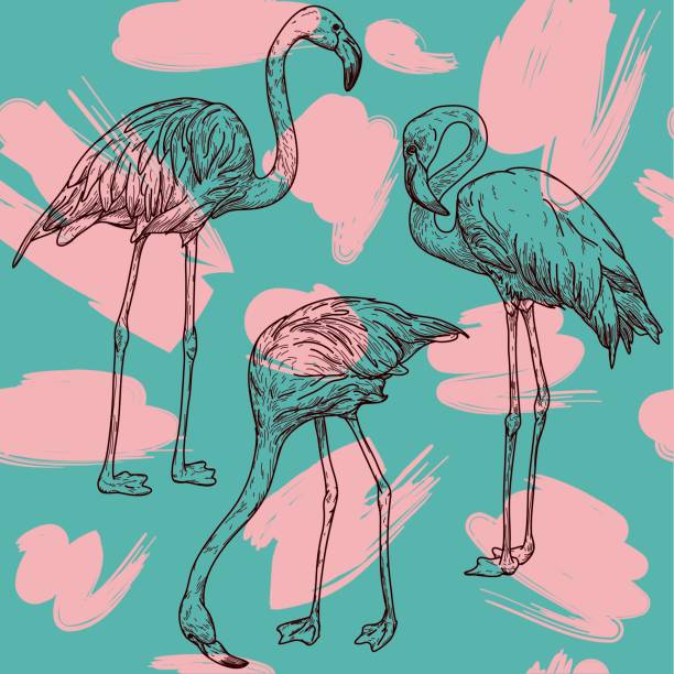 Retro Flamingo Pattern vector art illustration