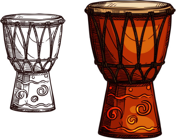 wektorowa ikona szkicu perkusyjnego instrumentu muzycznego - folk music audio stock illustrations
