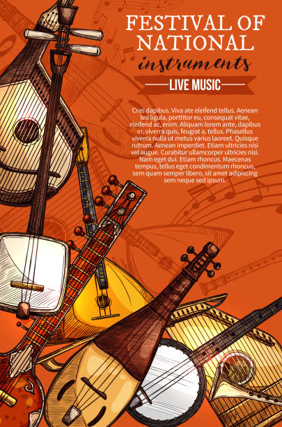 festiwal muzyczny national instruments wektor plakat - ludowa muzyka stock illustrations