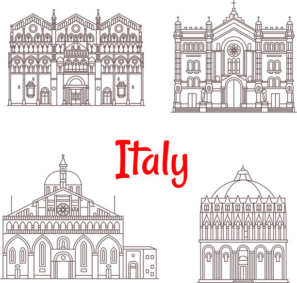 italienische architektur italien sehenswürdigkeiten vektor-icons - pisa tuscany italy baptistery stock-grafiken, -clipart, -cartoons und -symbole