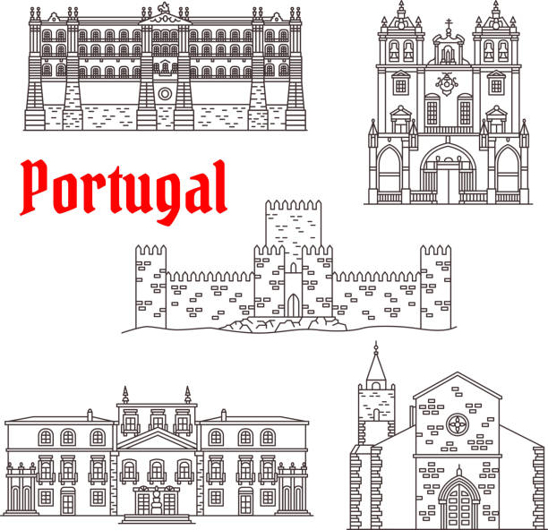 ilustrações de stock, clip art, desenhos animados e ícones de portugal architecture landmarks vector buildings - funchal