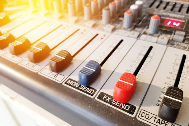 istock Volume control audio adjustment tool - equipment for mix music sound effect for studio and concert. film effect 825770304