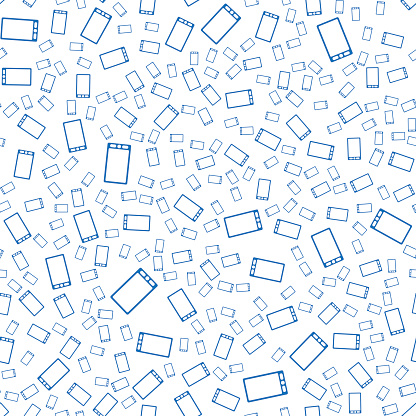 Vector seamless abstract pattern. Blue smartphones on white background. Modern stylish texture