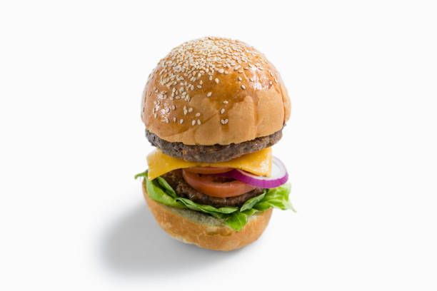 istock High angle view of hamburger with vegetables and cheese 825785154