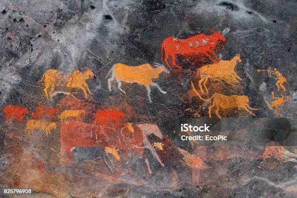 Bushmen Rock Painting Of Antelopes Stock Photo - Download Image Now - Art, History, Africa