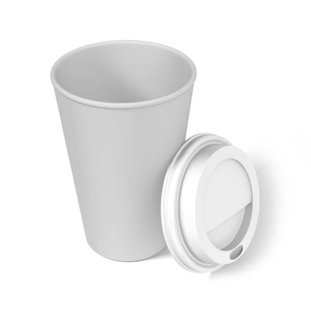istock Blank white disposable coffee cup glass with open white lid  for mock up and template design. 825807510