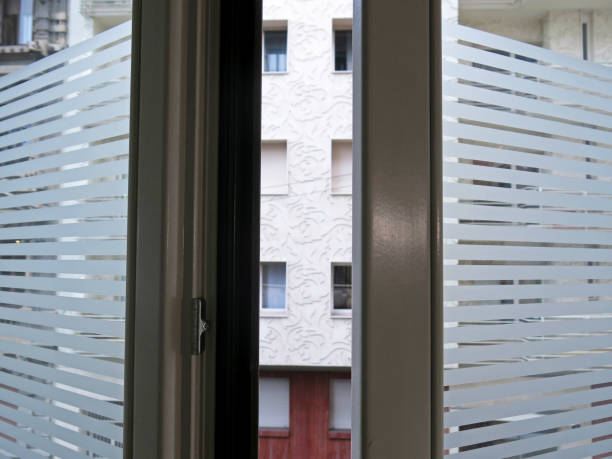 istock Looking through window a modern building in front of the office home business 825814676