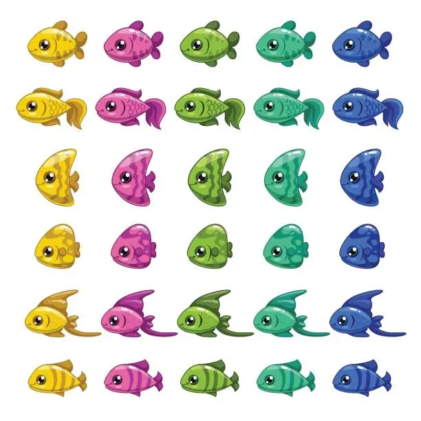 Vector illustration of Funny cartoon colorful fishes set