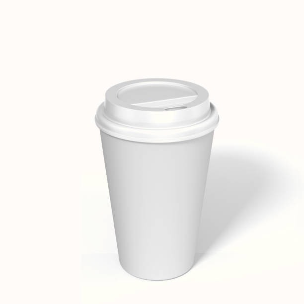 Blank white disposable coffee cup glass with white lid for mock up and template design. Blank white disposable coffee cup glass cup disposable cup paper insulation stock pictures, royalty-free photos & images