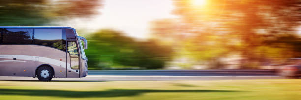 istock Bus on asphalt road in beautiful spring day 825822656