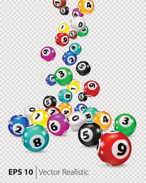 vektor-bunte bingo-kugeln fallen nach dem zufallsprinzip - poolkugel stock-grafiken, -clipart, -cartoons und -symbole