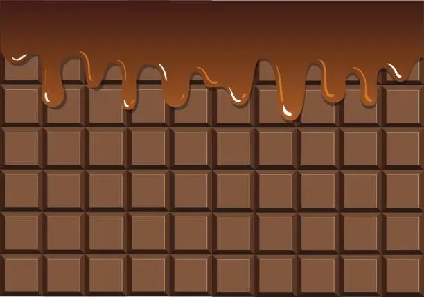 Vector illustration of Melted chocolate on chocolate bar