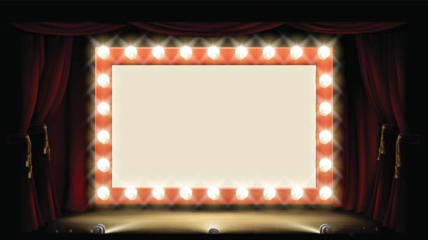 ilustrações, clipart, desenhos animados e ícones de teatro ou cinema com sinal de luz da lâmpada do estilo - mid atlantic usa flash