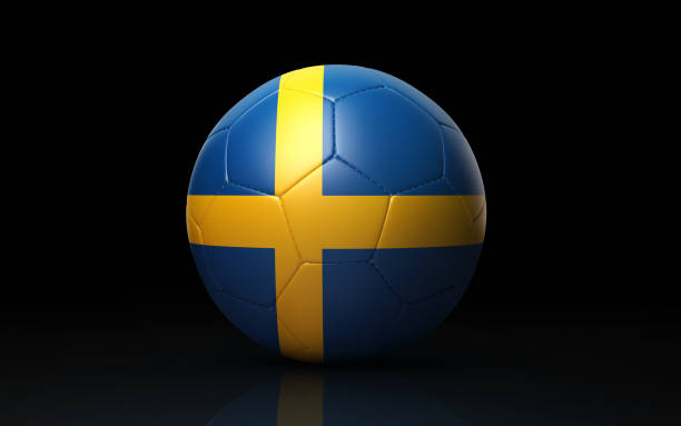 istock Soccer Ball Textured with Swedish Flag on Black 825831284