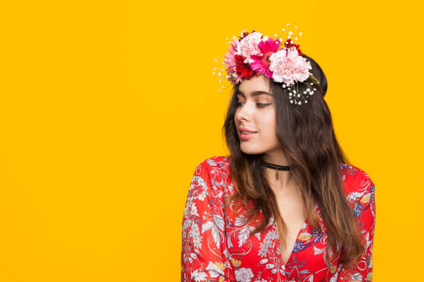 istock Romantic model in floral headwear 825834146
