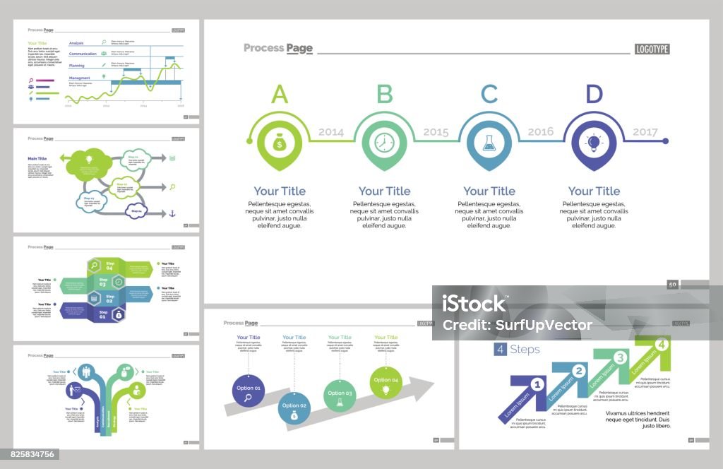 Development Slide Design Seven Development Slide Templates Set Stock Illustration - Download ...
