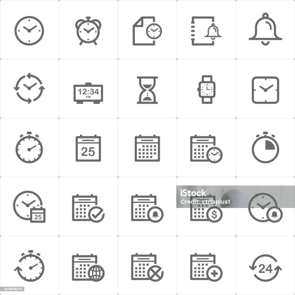 Icon set - time and schedule outline stroke vector illustration Clock stock vector