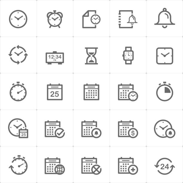 Icon set - time and schedule outline stroke vector illustration vector art illustration