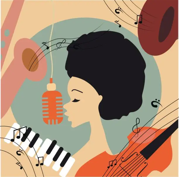 Vector illustration of illustration of an afro american jazz singer