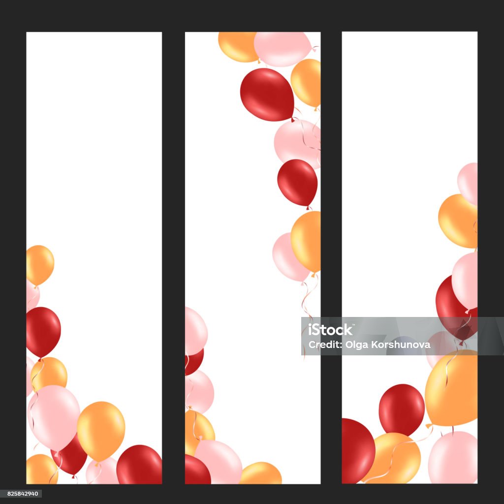 Vertical banner with colorful helium balloons. Frame composition with space for your text. Useful for announcement , poster, flyer, greeting card Anniversary stock vector