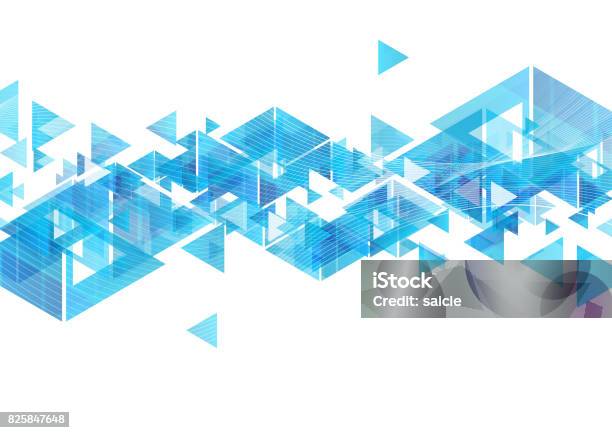Tech Blue Triangles And Waves Abstract Background Stock Illustration - Download Image Now - Abstract, Triangle Shape, Backgrounds