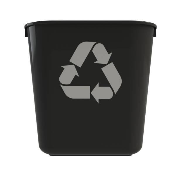 istock Front view of black recycling bin on a white background, 3D rendering 825849784