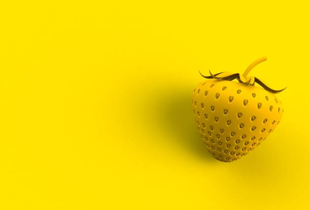 istock Yellow strawberry on yellow background, 3D rendering 825852980