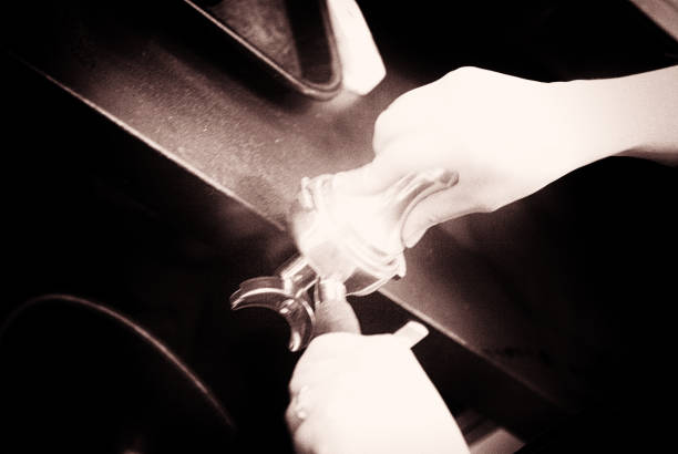 Closeup of espresso machine pouring coffee in cup, preparation and hot drinks concept
