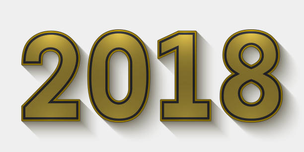 istock 2018 Happy New Year. Gold numbers with black outline & shadow on white background. 825869692