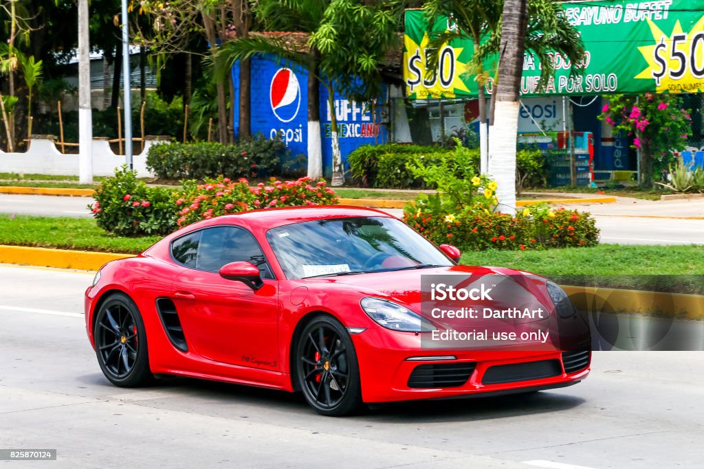 Porsche 718 Cayman S ACAPULCO, MEXICO - MAY 28, 2017: Motor car Porsche 718 Cayman S in the city street. Porsche Stock Photo