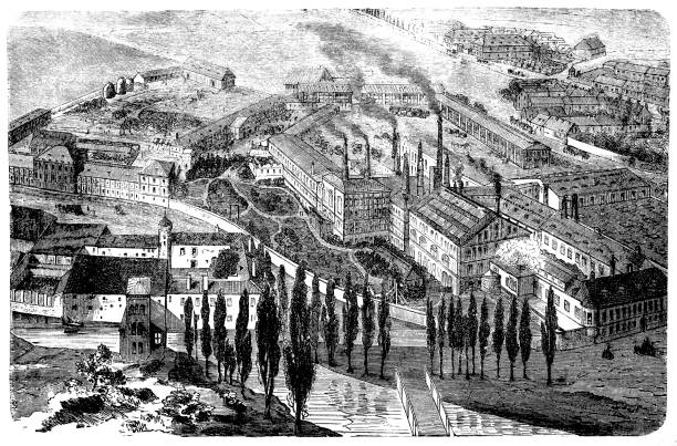 ilustrações de stock, clip art, desenhos animados e ícones de the beer brewery in klein-schwechat near vienna from 1866 - 1866