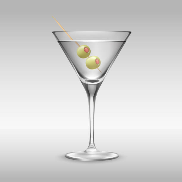 글래스 마르티니 - gin tonic water martini olive stock illustrations