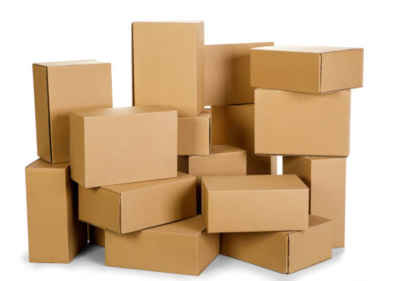판지 상자 필레스 흰색 배경 - packaging freight transportation box moving office 뉴스 사진 이미지