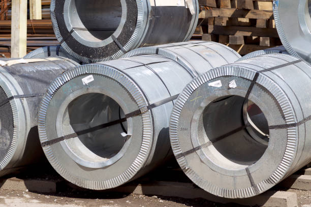 istock Rolls of cold-rolled galvanized steel with polymer coating 825886396