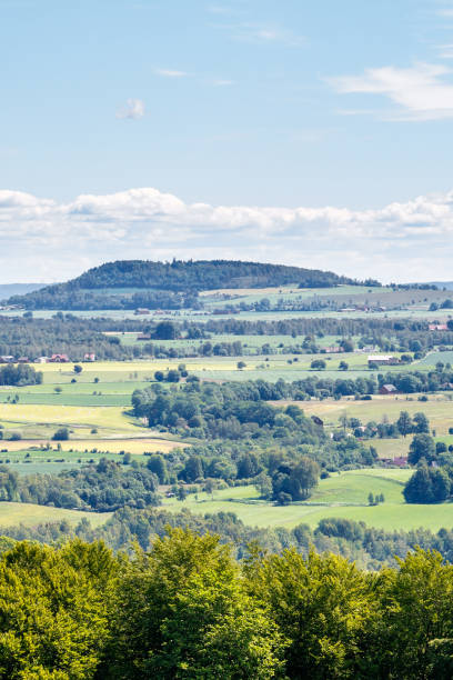istock Agricultural landscape with fields and hills 825888046