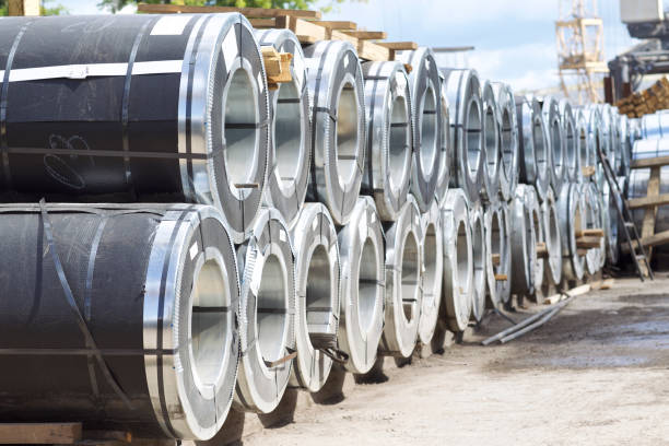 istock Rolls of cold-rolled galvanized steel with polymer coating 825890444